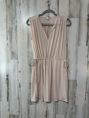 Club Monaco Sleeveless V-Neck Drawstring Mini Dress in Nude Blush
